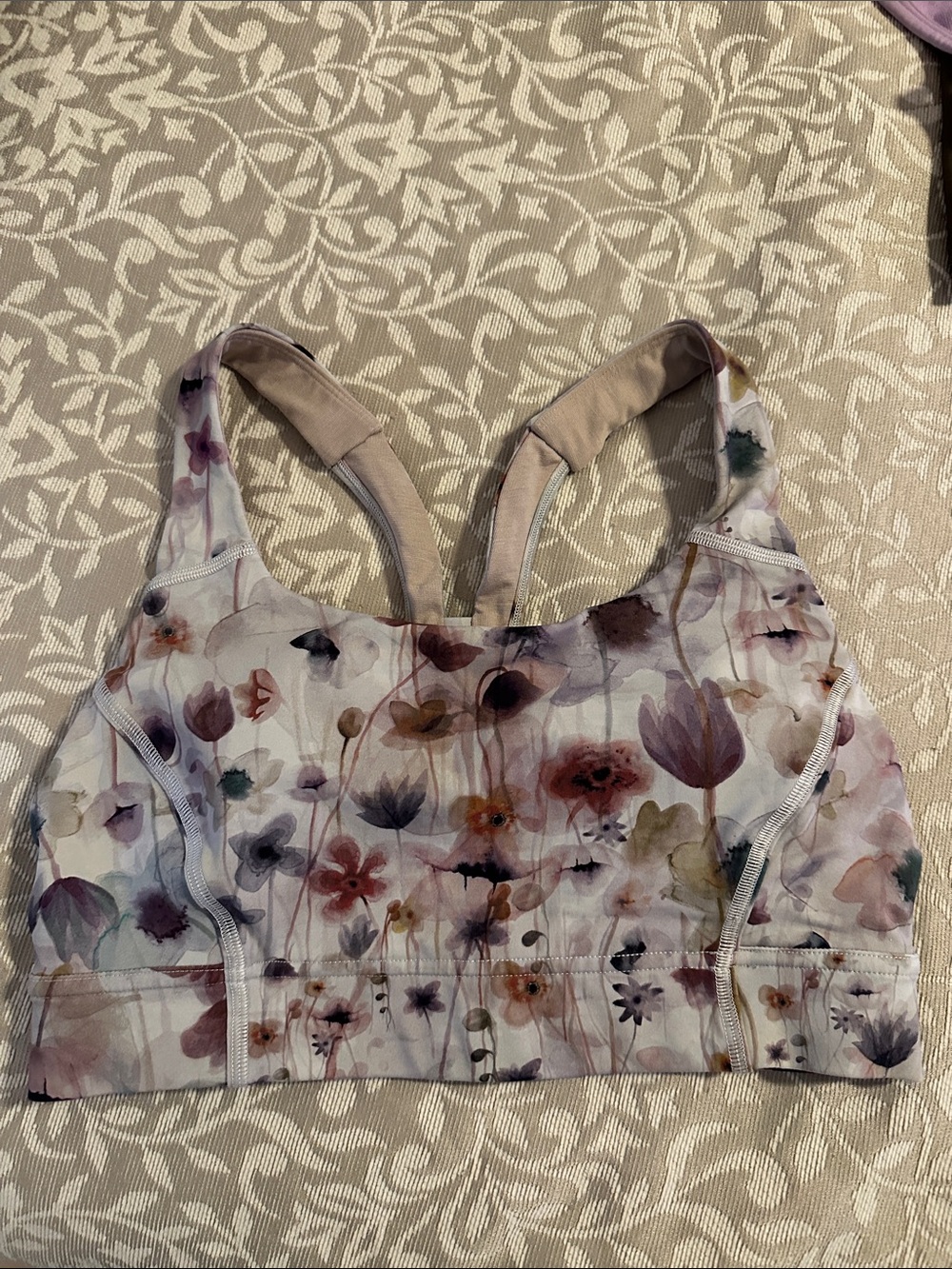 lululemon athletica Floral Watercolor Bodysuit Top - Pink, Purple & Cream
